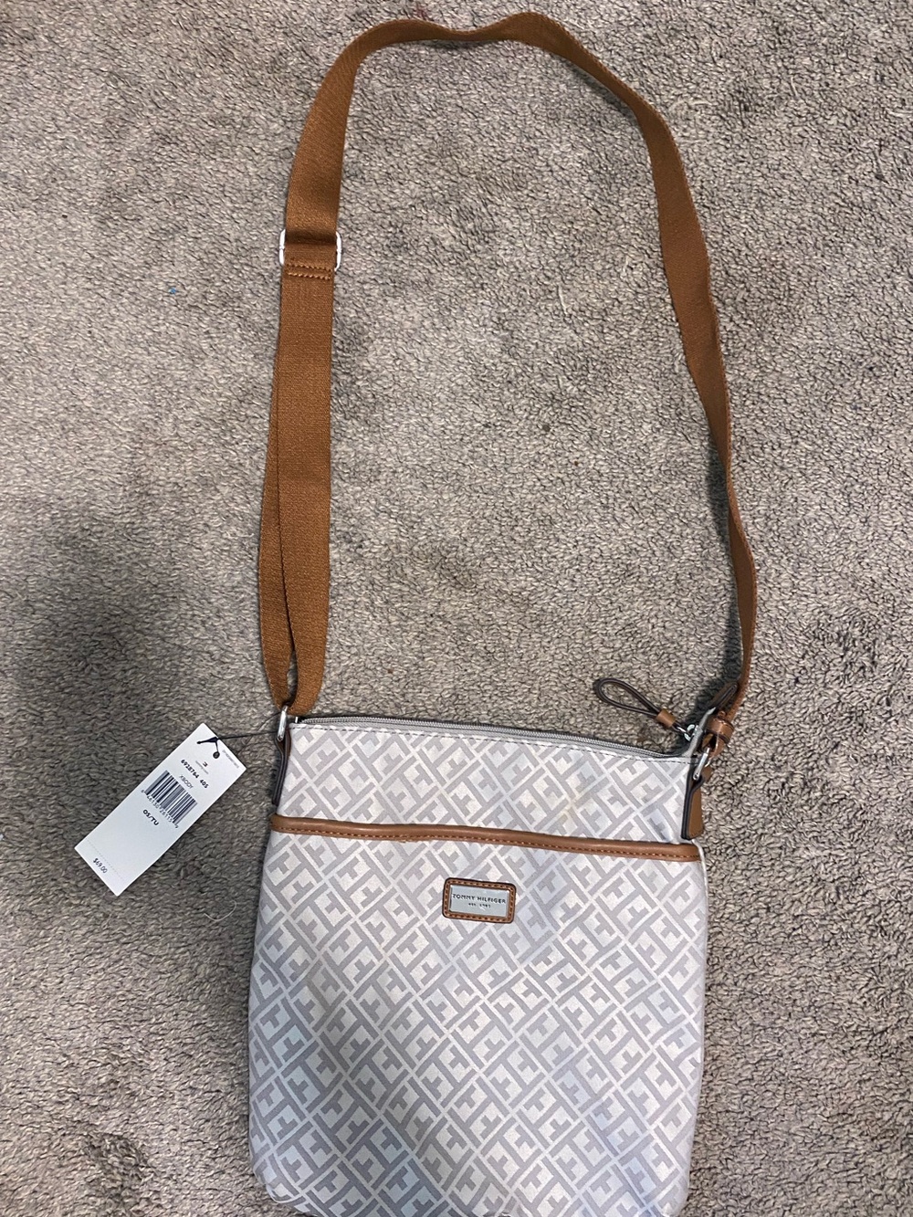 Tommy Hilfiger Cream and Tan Monogram Crossbody Bag